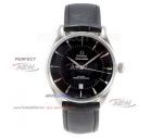 TW Factory Fake Omega Seamaster Co Axial Black Face Black Leather Strap Men Watch